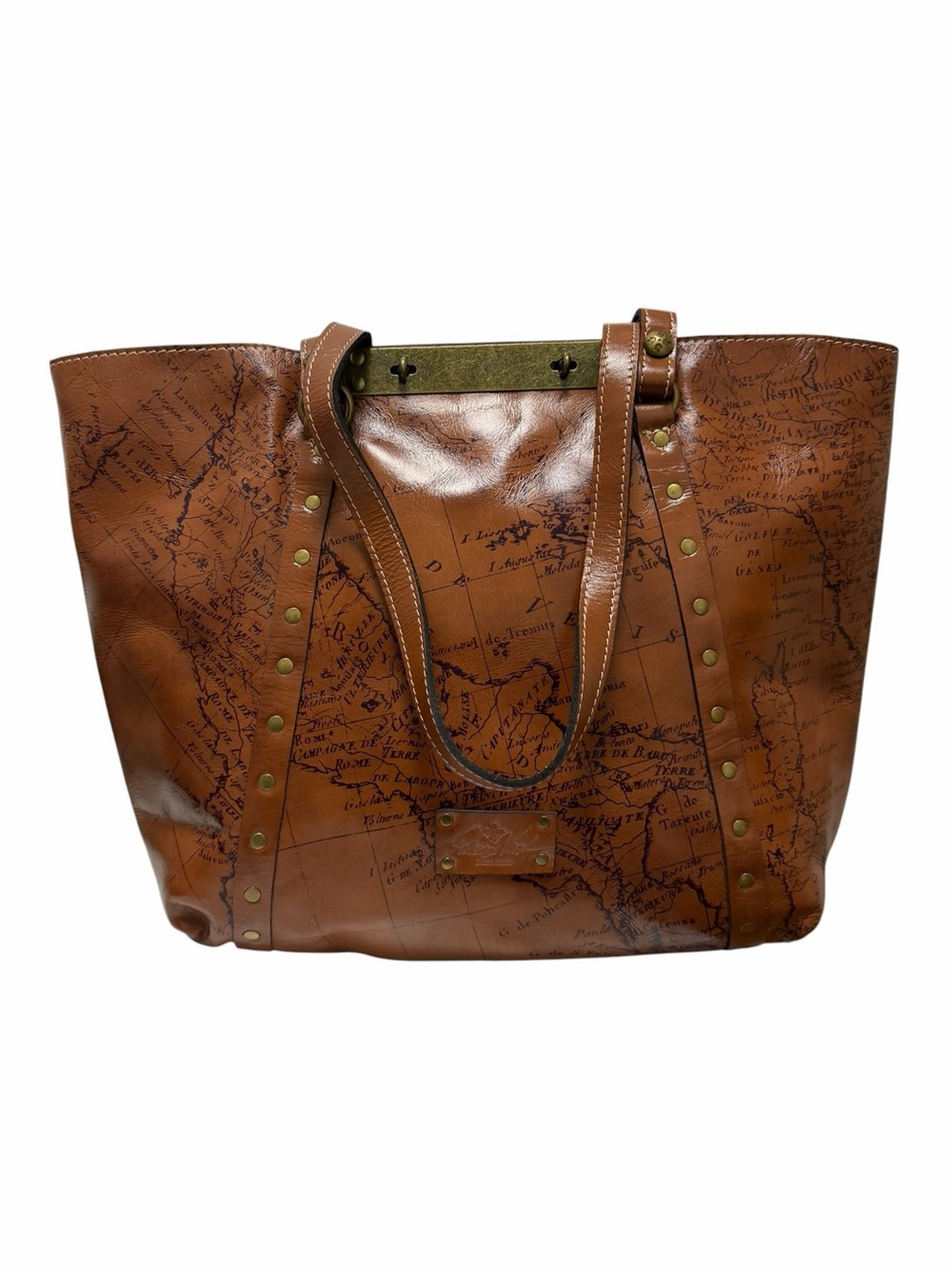 Patricia Nash Brown/Black Map Leather Tote Handbag